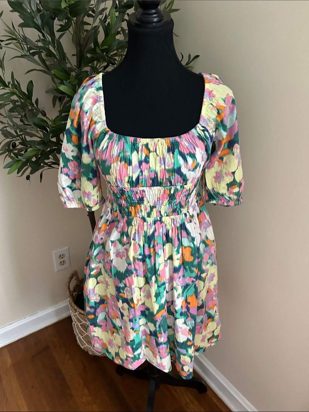 GAP Tie-Dye Smocked Waist Mini Dress - Pink, Yellow, Green, Blue